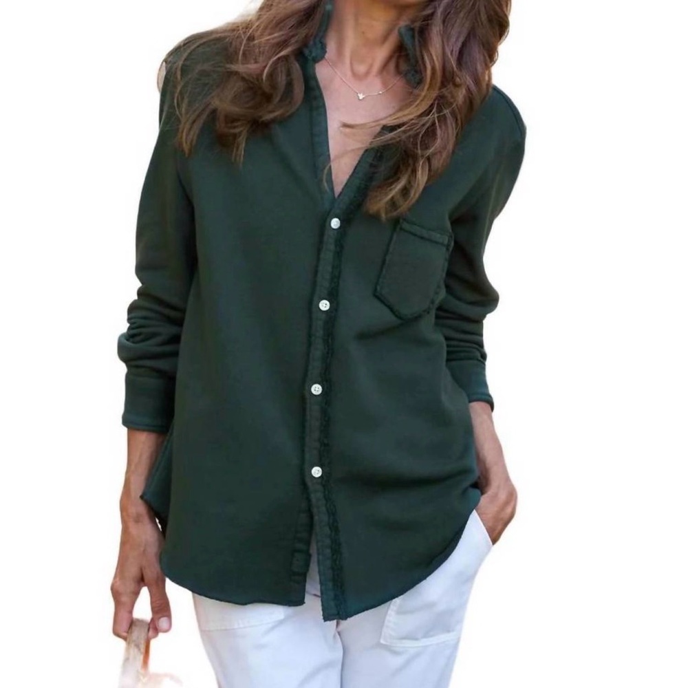 Frank & Eileen Sweatshirt Button Up in Triple Fleece - Evergreen XL